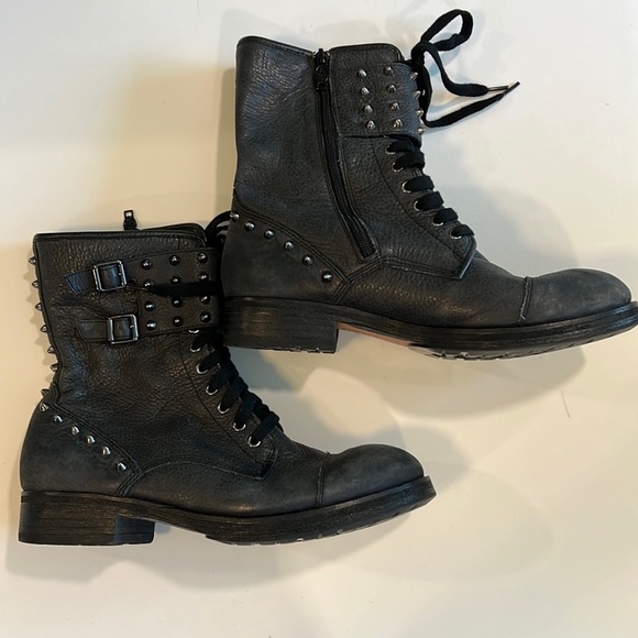 ASH - black pebbled leather, studded black boots, 41